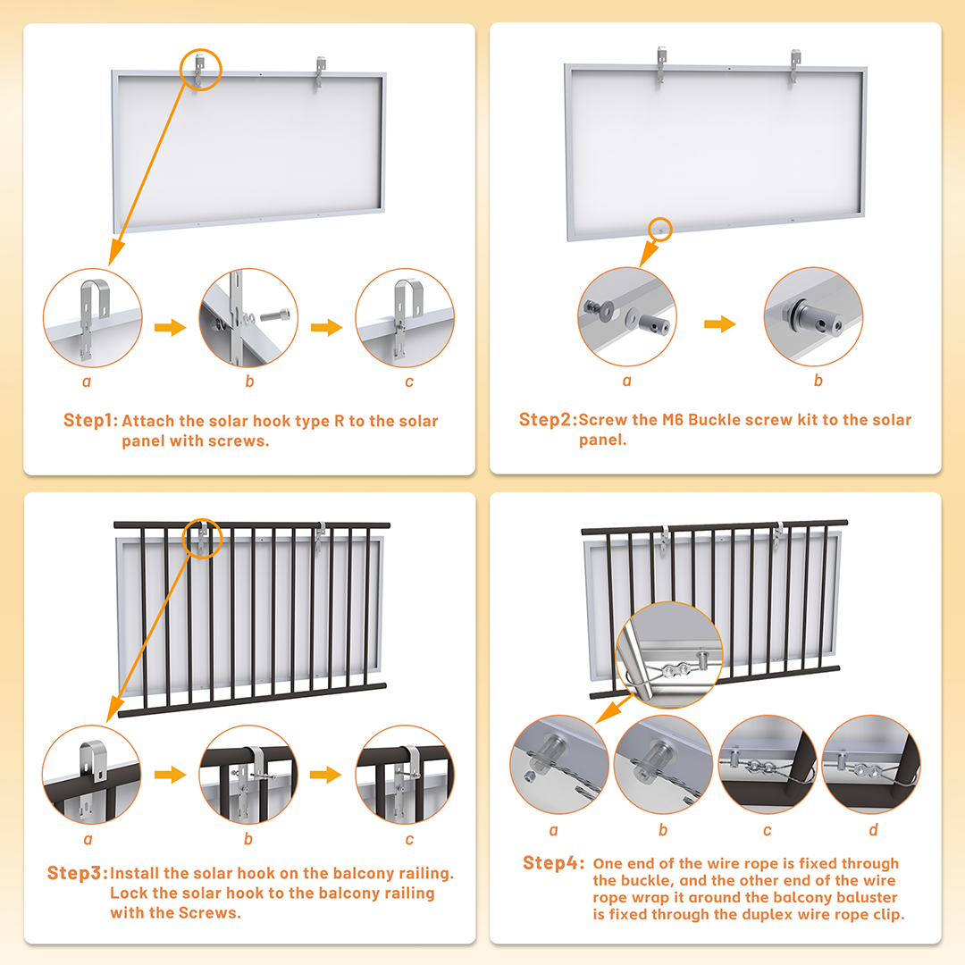 2PCS Solar Panel Hook Stainless Steel for Balcony, Post and Rail Fence